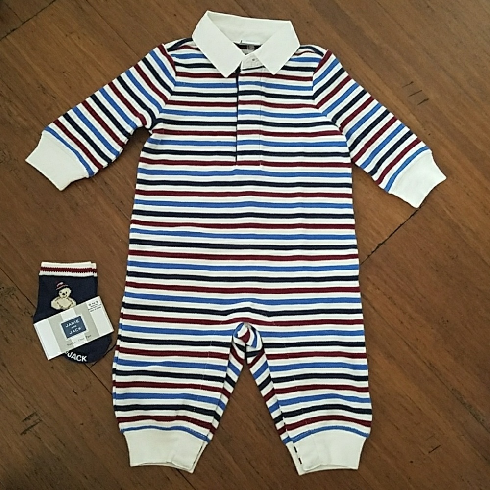 Janie and Jack one piece with matching socks.